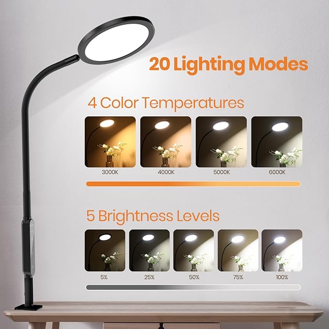 LASTAR Light Therapy Lamp 10000 Lux with Remote Control & Touch, Sunlight Lamp, Sun Lamp with 360° Flexible Gooseneck/4 Colors/5 Brightness/Timer/Memory