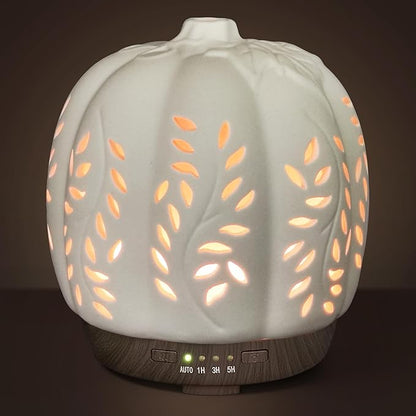 Earnest Living Essential Oil Diffuser Ceramic Diffuser for Halloween Fall Autumn Pumpkin 250ml Timers Night Lights and Auto Off Home Office Humidifier Aromatherapy Diffusers for Essential Oils