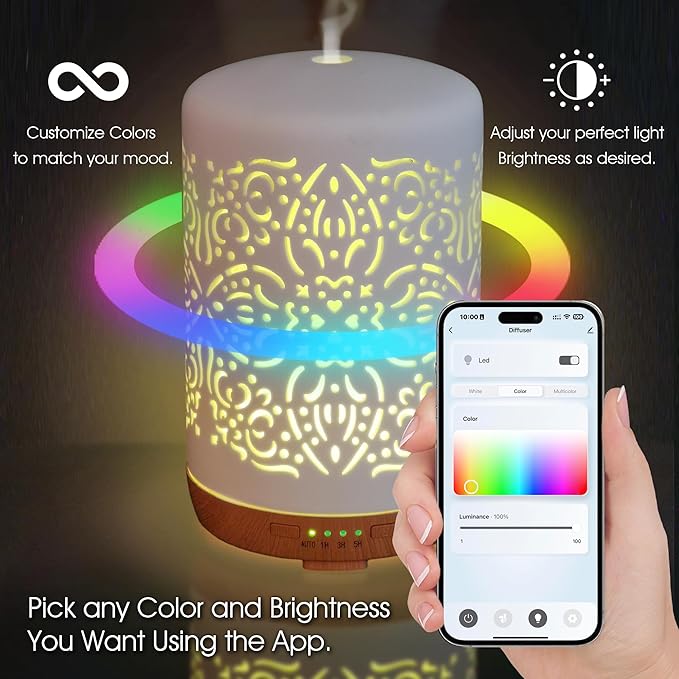 Earnest Living Smart Wifi Essential Oil Diffuser White Ceramic Diffuser 250 ml with Alexa Google Home App Phone Control LED and Auto Off Office Humidifier Aromatherapy Diffusers for Essential Oils