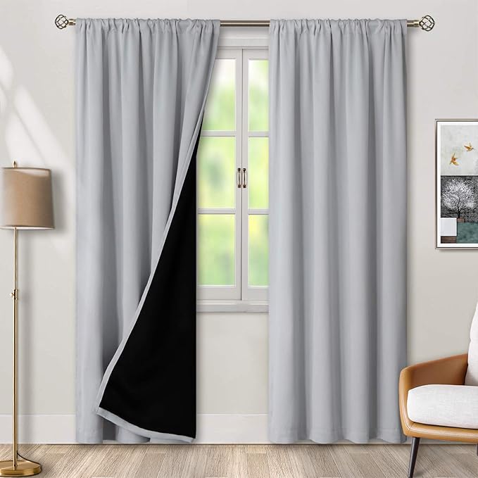 BGment Long Blackout Curtains for Living Room 90 Inch Length, Full Room Darkening Thermal Insulated Noise Reducing Rod Pocket Curtains Drapes, 46 Inch Wide, Light Grey, 2 Panels