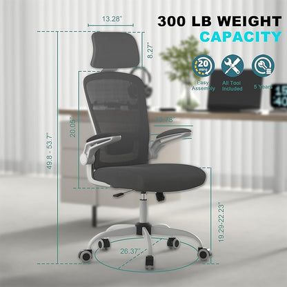 Mimoglad Office Chair, High Back Ergonomic Desk Chair with Adjustable Lumbar Support and Headrest, Swivel Task Chair with flip-up Armrests for Guitar Playing (Modern, Dim Gray)