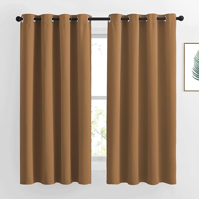 NICETOWN Bedroom Curtains 63 inch Length 2 Panels - Grommet Top Blackout Room Darkening Sound Reduction Privacy Thermal Drapes for Flat/Laundry, Gold Brown, W52 x L63