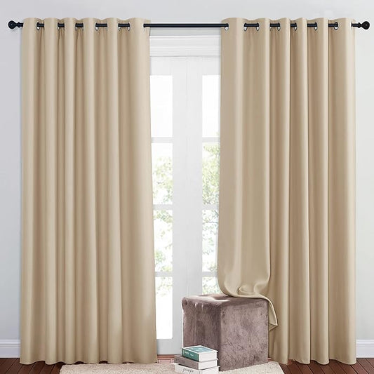 NICETOWN Bedroom Blackout Curtains and Drapes - Window Treatment Thermal Insulated Solid Grommet Blackout Draperies for Bedroom/Living Room (Biscotti Beige, Set of 2, 80 by 84 Inch)