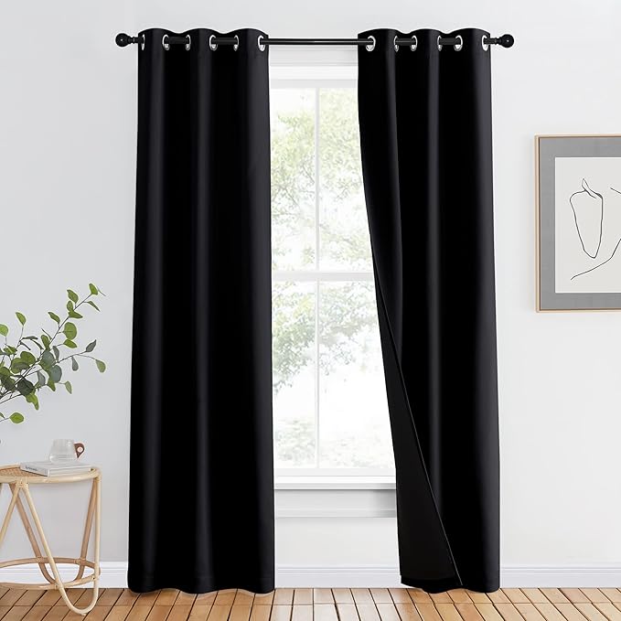 NICETOWN Warm Curtains for Winter, High-End Thermal Curtains, Full Blackout Drapes 84 inches Long for Dining Room, Soundproof Window Treatment Drape for Hall Room, Black, 37" Wide Per Panel, 1 Panel