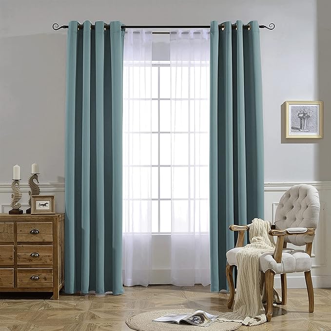 NICETOWN Blackout Greyish Blue Curtains & Drapes for Living Room - Thermal Insulated Solid Grommet Sound Reducing Energy Saving Window Treatments for Porch/Hall, 2 Panels, W52 x L84