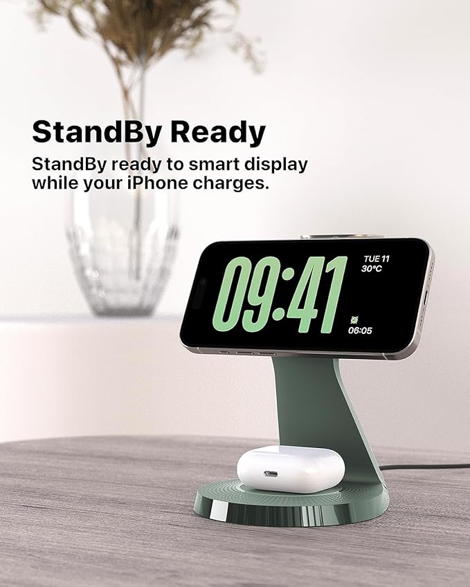 3 in 1 Charging Station for Apple Devices, Mag-Safe Charger Stand Fast Charging, Wireless Charger for iPhone 16/15/14/13/12 Series, & AirPods, & iWatch (30W USB-C Charger Included)