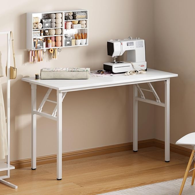 Need Folding Desk for Home Office 39-3/8" Length Modern Folding Table Computer Desk No Install Needed White Color Desktop White Frame AC5DW(100 * 60)