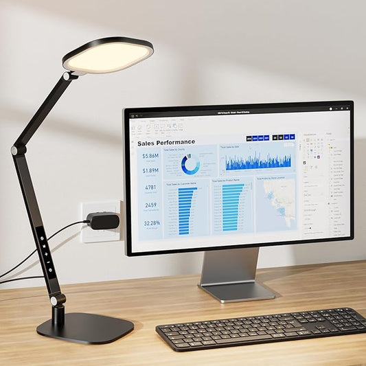 LED Desk Lamp for Home Office, 15W Computer Zoom Lighting with Swing Arm, Memory & Timer Function, Dimmable Desktop Ring Light for Video Calls, Conference, Reading, Streaming, Podcasting