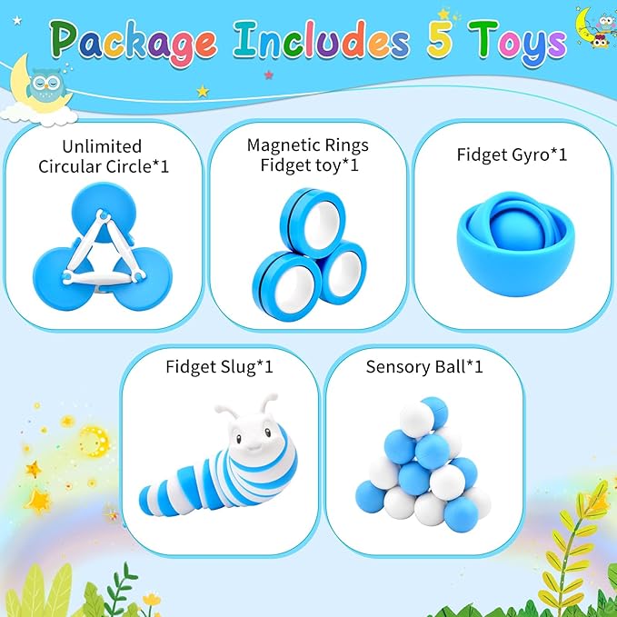 Fidget Toys Adults Pack, Sensory Toys Set for Kids, Fidget Spinner Slug, Figette Cool Gadget for Girls Boys Teens ADHD Autism Stress Relief Desk Toy Easter Basket Stuffers for Gift