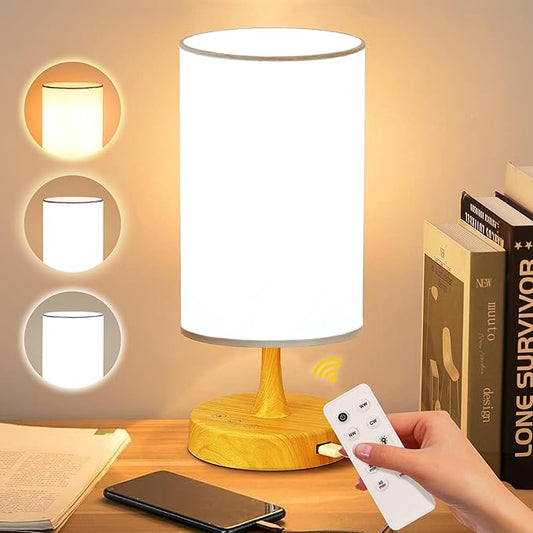 Light Therapy Lamp, 10000 Lux Light with Remote Control, 3 Color Temperature & 4 Brightness Level & Timer, Daylight Lamp for Home, Office, Decoration(Wood Base White Shade)