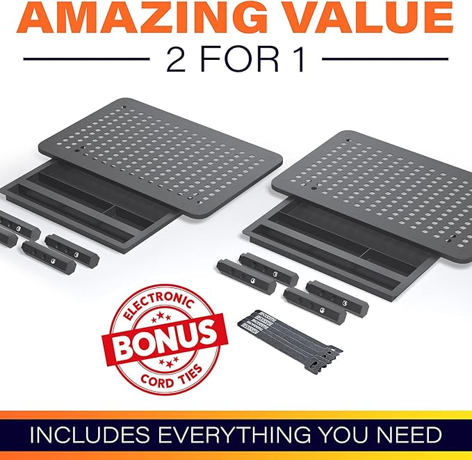 EVOOMI Back Saver Monitor Stand for Desk - 2 Pack Monitor Riser with Drawer - Gain 5 Weeks a Year, Less Pain & Peak Productivity with Anti Skid Mesh Metal Computer Stand for Laptop, Printer & iMac