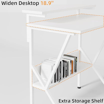 COTUBLR Small Desk, 27.5 Inch Small Computer Desk for Small Spaces, Computer Desk with Adjustable Monitor Stand, Compact Desk with Storage, Tiny Desk Study Desk for Bedroom Home Office, White