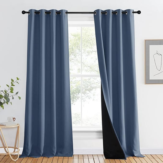 NICETOWN Complete 100% Blackout Curtain Set, Thermal Insulated & Energy Efficiency Window Draperies for Guest Room, Full Shading Panel for Shift Worker and Light Sleepers, Stone Blue, 46W x 90L, 1 PC