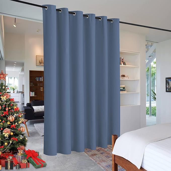 RYB HOME Privacy Room Divider Curtains Blackout Thermal Insulating Soundproof Partitions for Restroom Dorm Apartment Separator Kids Nursery Home Office Meeting, 1 Panel, Stone Blue, W 120 x L 96 inch