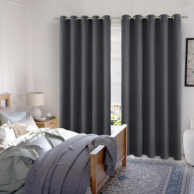 100% Blackout Curtains 84 Inch Length 2 Panels for Living Room, Thermal Insulated Total Light Blocking Soundproof Floor Length Curtains for Bedroom Window, Each 60 Inch Wide, Dark Grey