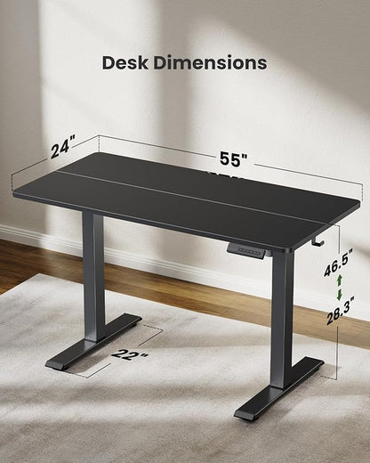 Marsail Electric Standing Desk, Adjustable Height Stand up Desk, 55 x 24 Inches Sit Stand Home Office Desk, Computer Desk, Black