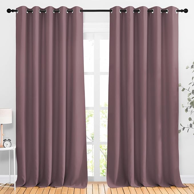 NICETOWN Blackout 102 inch Long Curtains, Thermal Insulated Grommet Light Blocking Sound Dampening Room Divider Drapes for Sliding Glass Door, W66 x L102, Dry Rose