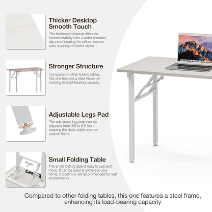 TEMI Small Computer Desk Folding Table - 43.3" Foldable Office Desk, No Assembly, Perfect for Small Spaces in Bedroom, Dorm, or Apartment, Portable Mini Desk or Study Table with Compact Design, White