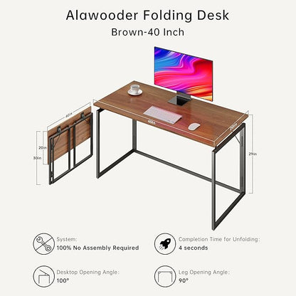 Folding Desk 40 Inch - Small Foldable Desk for Small Space Minimalist, Space Saving Collapsible Compact Desk Portable Table for Craft, Writing, Study and Work (No Assembly Required)