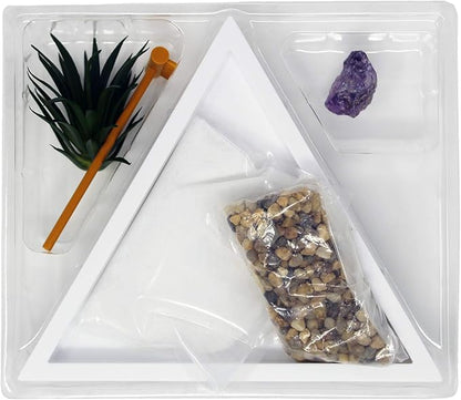 Nature's Mark Mini Zen Garden Kit for Desk with White Sand, Rake, White Base, Salt Rock and Air Plant (Triangle)