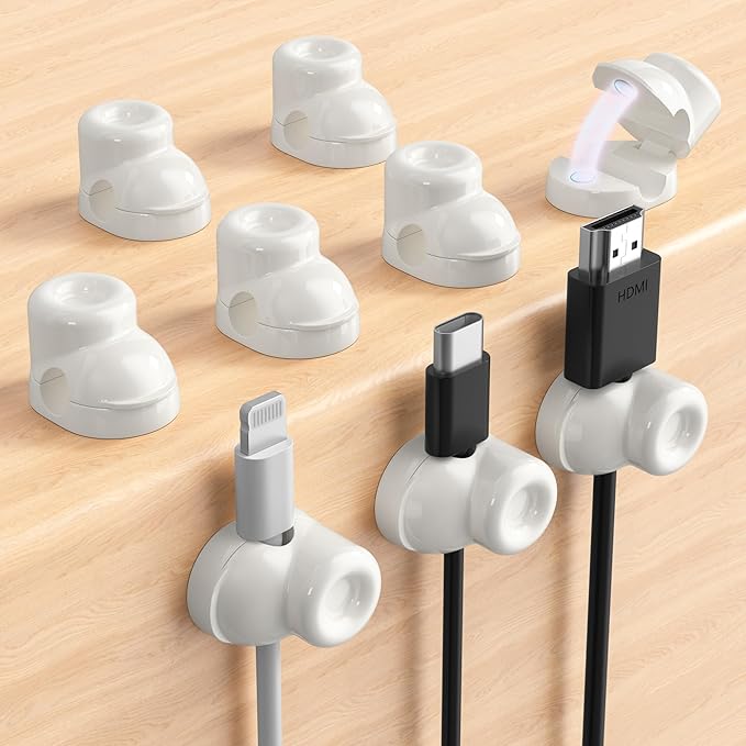 9-Pack Magnetic Cable Clips, Adjustable Cord Holder for Under Desk Cable Management, Adhesive Charger Wire Organizer Keeper for Home Office Desk Phone Car Wall Desktop Nightstand (White Shoes)