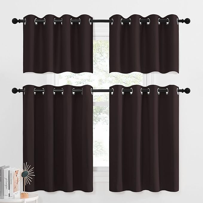 NICETOWN Thermal Blackout Kitchen Panels - Energy Efficient Grommet-Top Drapes for Small Window/Cafe Bar/Thanksgiving (Toffee Brown, 2 Pieces, W52 x L36 inches 1.2 inches Header)