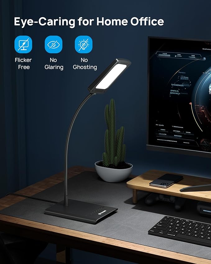 TROND Desk Lamp, Bright Dimmable Eye-Caring Table Lamp, 3 Color Modes 7 Brightness Levels, Flexible Gooseneck, Touch Control, Memory Function, Desk Light for Home Office Dorm Room Essentials