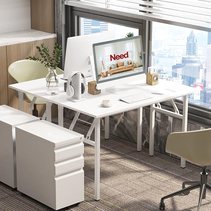 Need Office Computer Desk - 47.2L Sturdy and Heavy Duty Folding Laptop Table,Writing Table/Home Office Desk/Sewing Table,No Assembly Required,White AC5DW(120 * 60)