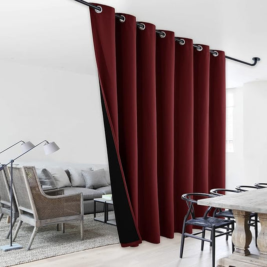 NICETOWN Sound Reducing Room Divider Curtains, Thermal Insulated 100% Blackout Drape, Slider Curtain Panel with Black Lining, Full Light Blocking Patio Door Drapery (Burgundy Red, 1 PC, 100" x 108")