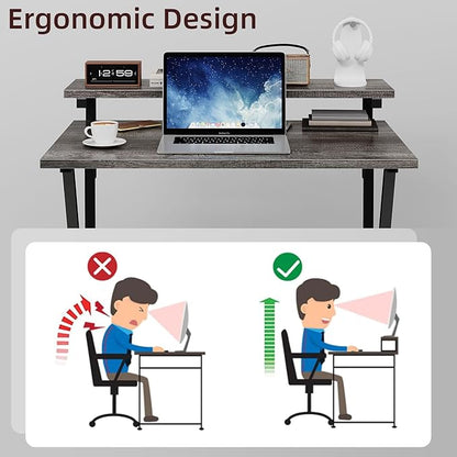 COTUBLR Small Desk, Small Computer Desk for Small Spaces, 27.5 Inch Computer Desk with Adjustable Monitor Stand, Compact Desk with Storage, Tiny Desk Study Desk for Bedroom Home Office, Grey