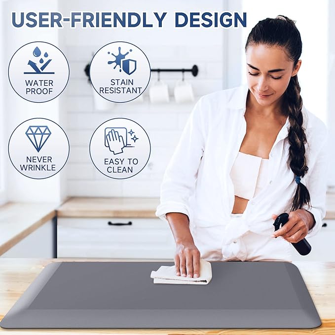 StepRite 4/5 Inch Thick Kitchen Mat Anti Fatigue Mat Kitchen Rugs Kitchen Decor Non-Slip, Stain Resistant, Waterproof Kitchen Mats Desk Mat for Kitchen, Office, Workshop, Grey, 17'' x 28''