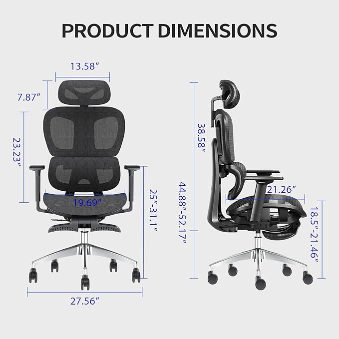 Ergonomic Mesh Office Chair with 3D Adjustable Armrest,High Back Desk Computer Chair Ergo3d Ergonomic Office Chair with Wheels for Home & Office Black