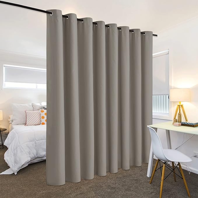 RYB HOME Extra Wide Curtains for Divider Room Separation Soundproof Temporary Door Curtains for Bedroom Closet Office Home Theatre Garage Living Room Privacy Drop Cloth, W 180 x L 90 inches, Sand