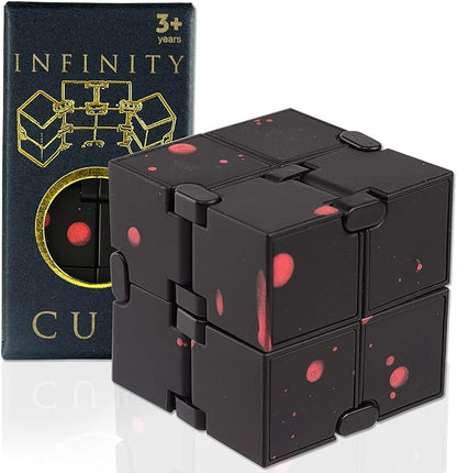 SMALL FISH Fidget Infinity Cube - Built-in Metal Never Ending Infinity Cube, Cool Sensory Infinite Fidget Toy for Stress and Anxiety Relief, Best for Adults and Kids with Autism,and ADHD (Black-Red)