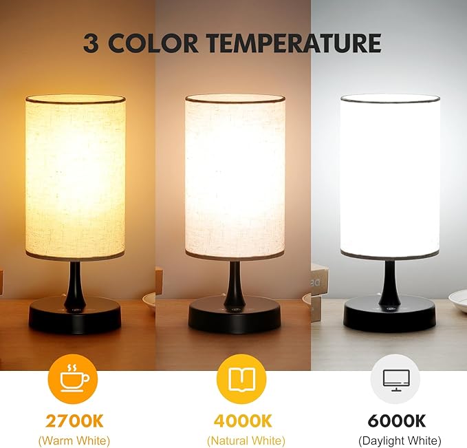 Light Therapy Lamp, 10000 Lux Lamp with Remote Control, 3 Color Temperature & 4 Brightness Level & Timer, Daylight Lamp for Home, Office, Decoration(Black Base Linen Shade)