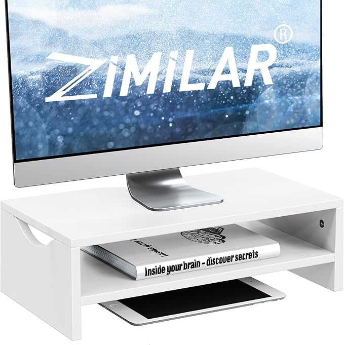 Zimilar Monitor Stand Riser, 2 Tiers Laptop Computer Monitor Riser for PC Screen, iMac, Desktop Wooden Screen Monitor Stand Riser with Storage Organizer for Home Office