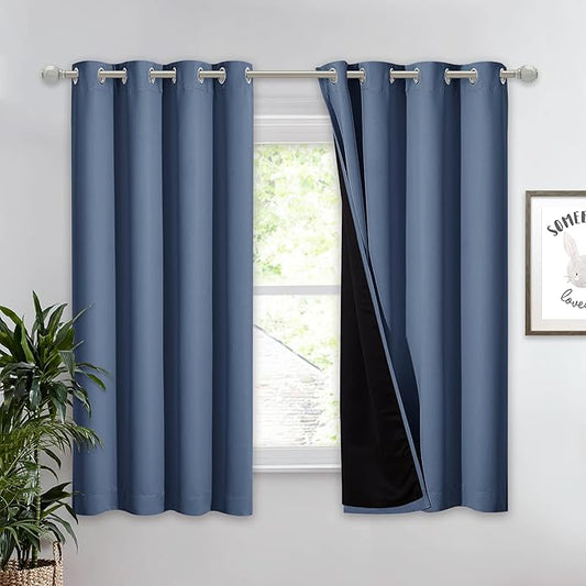 NICETOWN 100% Blackout Curtain Panel, Thermal Insulated Black Liner Curtain for Nursery Room, Noise Reducing and Cold Blocking Drape for Windows (1 Panel, Stone Blue, 52-inch Wide by 63-inch Long)