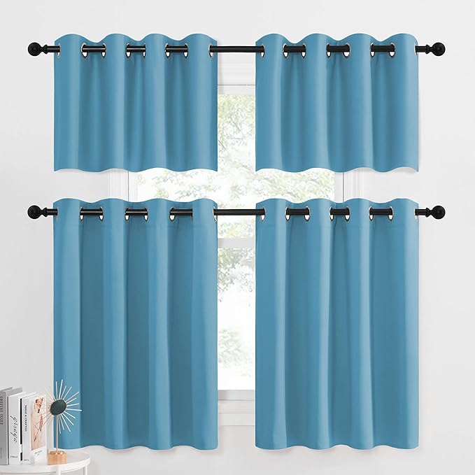 NICETOWN Blackout Window Curtains for Nursery - Eyelet Top Window Treatment Blackout Curtain Panels (Teal Blue=Light Blue, 2 PCs, W52 x L36 1.2 inches Header)