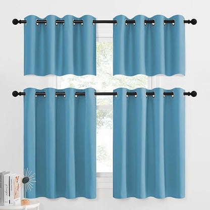 NICETOWN Blackout Window Curtains for Nursery - Eyelet Top Window Treatment Blackout Curtain Panels (Teal Blue=Light Blue, 2 PCs, W52 x L36 1.2 inches Header)