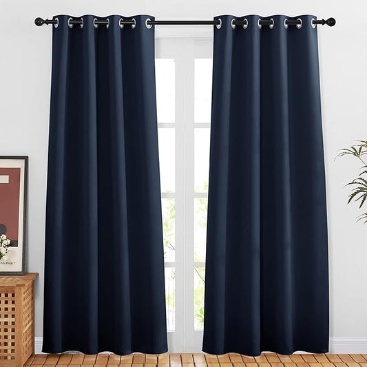 NICETOWN Navy Blue Blackout Window Curtains for Doorway - Privacy Window Treatment Energy Saving Thermal Insulated Room Darkening Grommet Panels for Bedroom (2 Panels, W46 x L80)