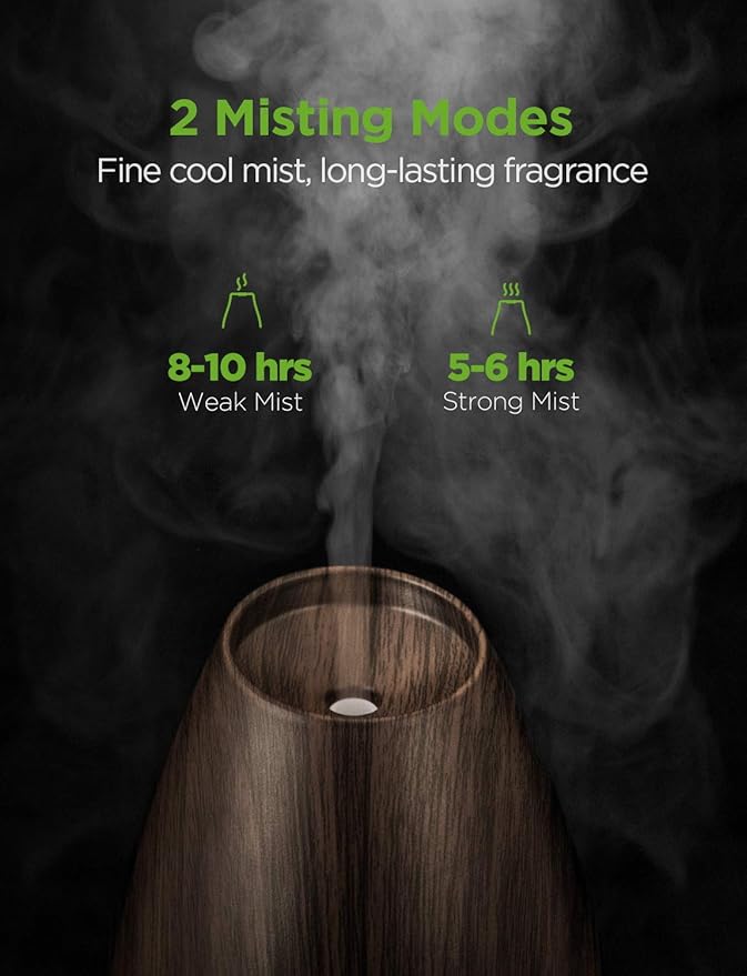 InnoGear Essential Oil Diffusers, 400ml Aromatherapy Diffuser for Essential Oils Cool Mist Humidifier with 4 Timer Adjustable Mist Waterless Auto-Off for Home Office Bedroom, Brown Wood Grain