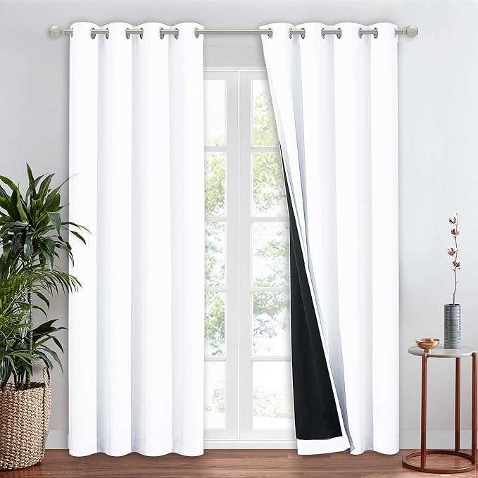 NICETOWN Cold Reducing Curtain, Full Shading Curtain for Window, Super Heavy-Duty Black Lined Blackout Curtain for Bedroom, Privacy Assured Window Treatment (White, 1 Panel, 52 inches W x 95 inches L)