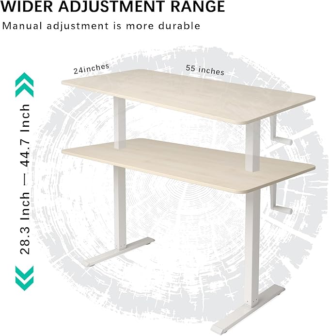 Whole Piece Desktop Manual Standing Desk Adjustable Height- Crank Stand Up Desk, Sit Stand Desk with Frame Computer Desk