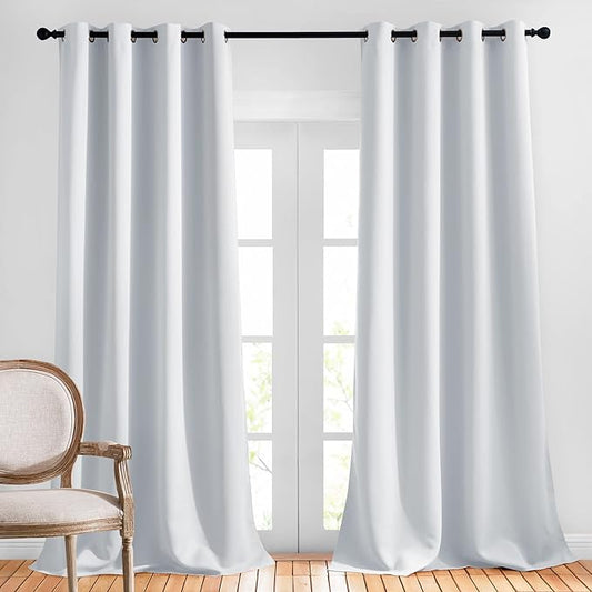 NICETOWN Room Darkening 108 inches Long Curtains for Living Room - Ring Top Thermal Insulated Sound Reducing Window Treatment Drapes for Nursery/Bedroom, W52 x L108, 2 Panels, Greyish White