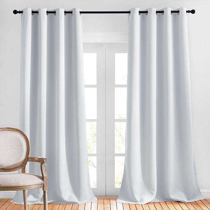 NICETOWN Blackout 102 inch Curtains for Living Room, Grommet Thermal Insulated Room Darkening Curtains for Bedroom/Living Room, 2 Panels, W52 x L102, Greyish White