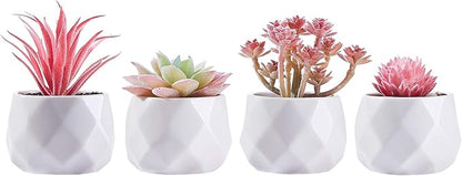 CADNLY Fake Succulent Plant Set - Artificial Succulent Plants for Women Desk - Realistic Faux Succulents in Ceramic Pots - Mini Pink Decor for Bedroom Bathroom Office Shelf Decor