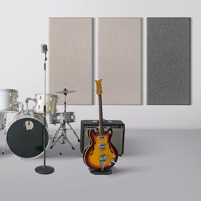 UMIACOUSTICS 2 PCS Acoustic Panel, 47.2" x 23.6" x 2" Fiberglass Sound Proof Wall Panels, Sound Absorbing Panels for Studios, Office, Home Theater. Linen