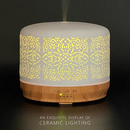 Earnest Living Essential Oil Diffuser White Ceramic Diffuser 500 ml Timers Night Lights and Auto Off Function Home Office Humidifier Aromatherapy Diffusers for Essential Oils