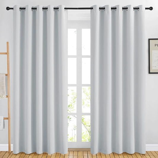 NICETOWN Room Darkening Curtains for Living Room - Easy Care Solid Thermal Insulated Grommet Room Darkening Curtains/Panels/Drapes for Bedroom (2 Panels, 66 by 84, Greyish White)