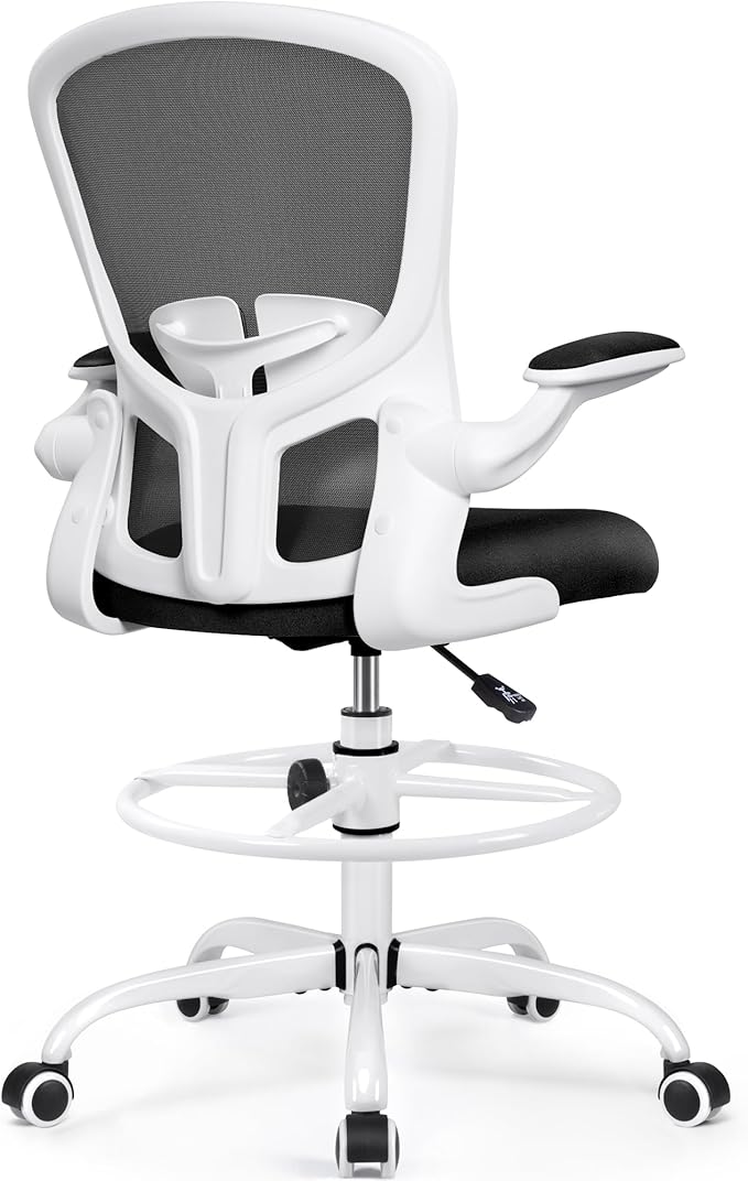 FelixKing Drafting Chair, Tall Office Chairs with Footrest Ring, Home Standing Desk High Chair with Lumbar Support Adjustable Counter Height Ergonomic Swviel Rolling Chairs for Working (White)